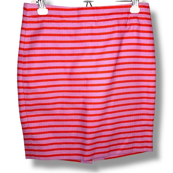 Size Petite 2 K Crew Pink Striped Cotton Pencil Skirt Barbiecore Preppy - Picture 1 of 11